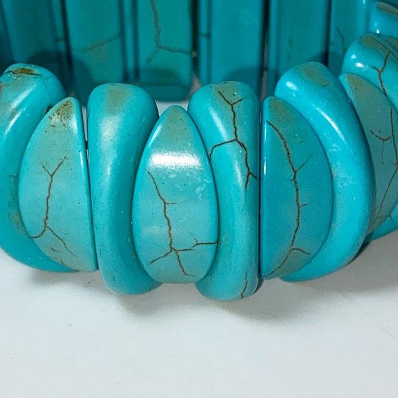 Faux-Turquoise Blue Bracelet Elastic Summer Accessories - Picture 2 of 3